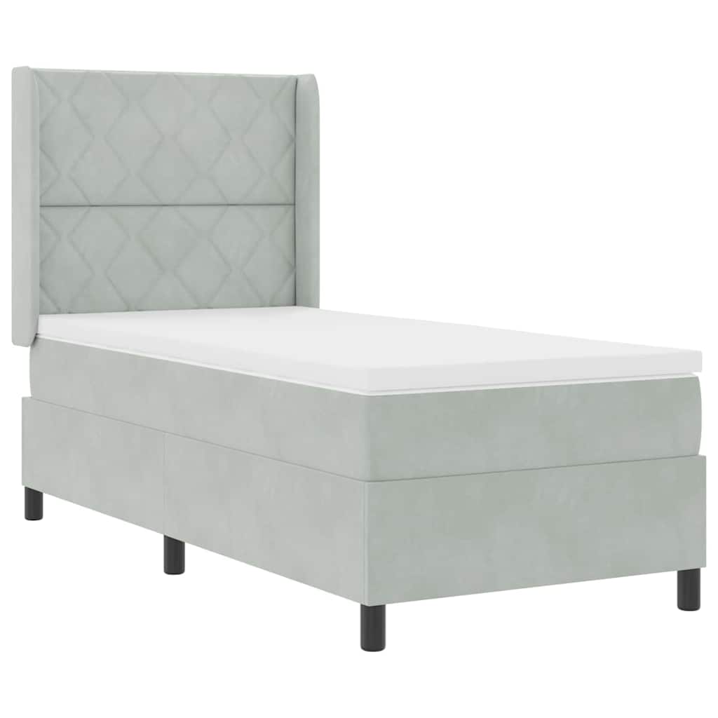 Box spring seng med LED-lysstrimler Lysegrå 90 x 200 cm Fløjl