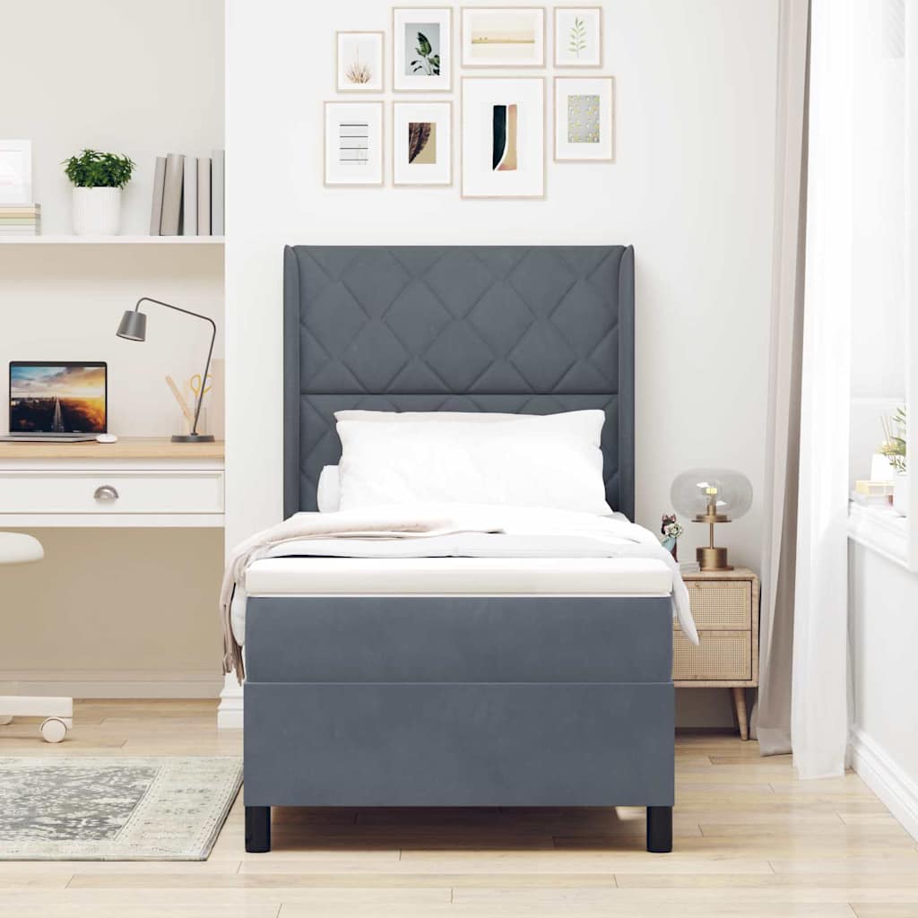 Box spring seng Mørkegrå 90 x 200 cm Fløjl