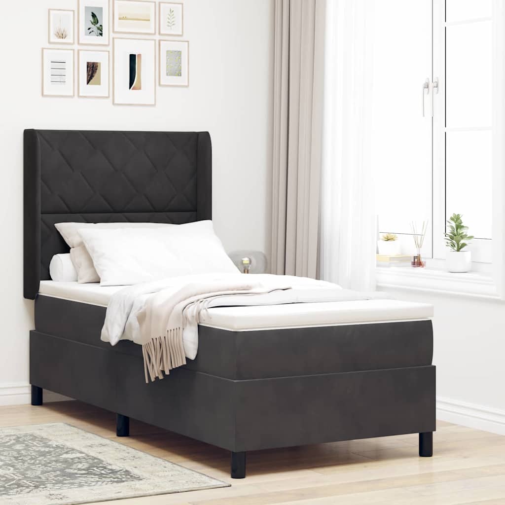 Box spring seng med LED-lysstrimler Sort 90 x 200 cm Fløjl