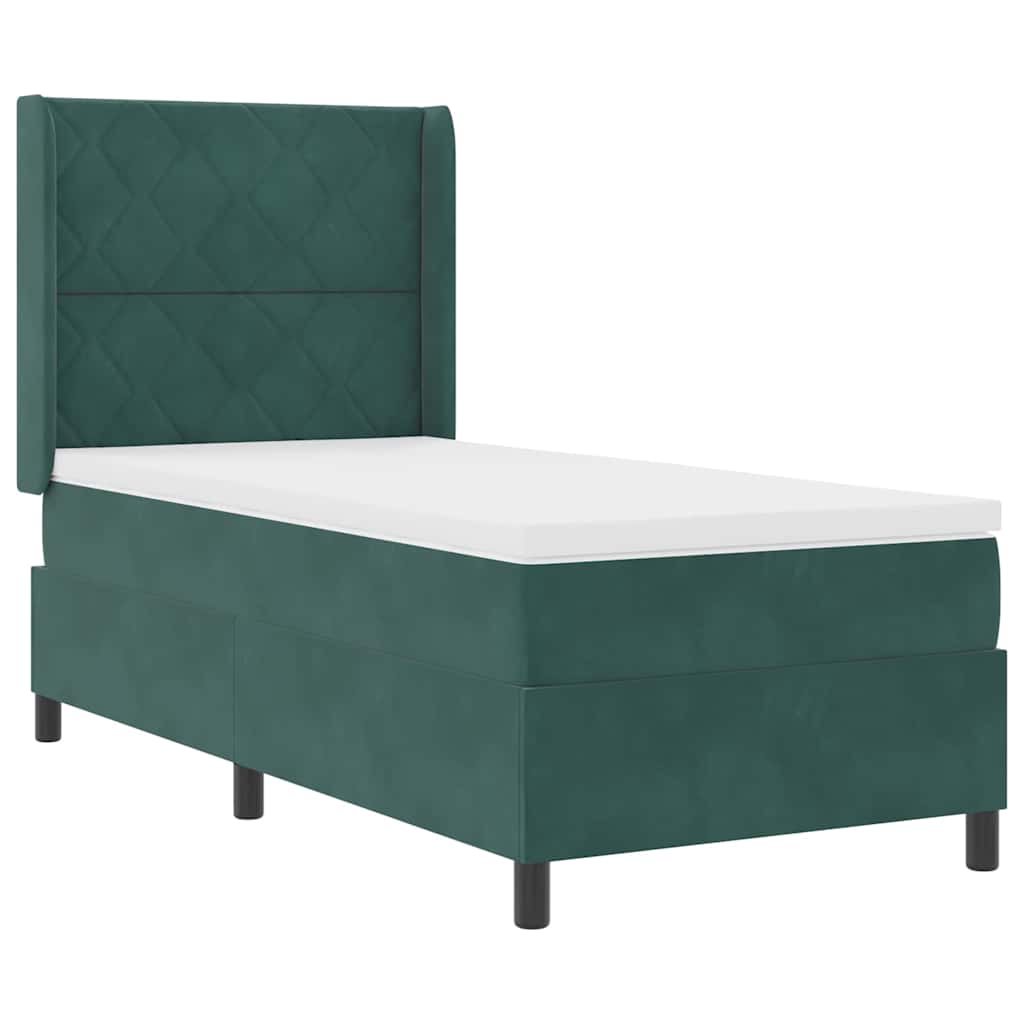 Box spring seng med LED-lysstrimler Mørkegrøn 90 x 200 cm Fløjl