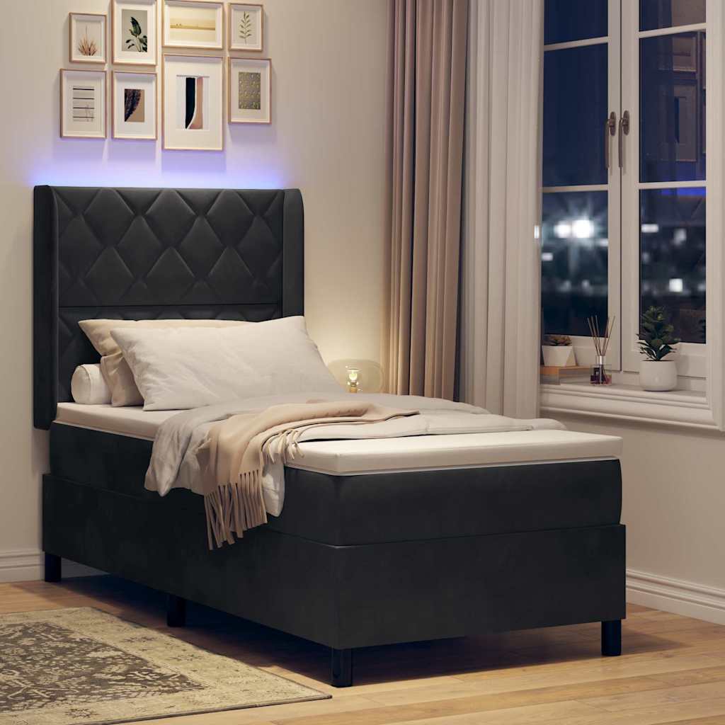 Box spring seng med LED-lysstrimler Sort 100 x 200 cm Fløjl