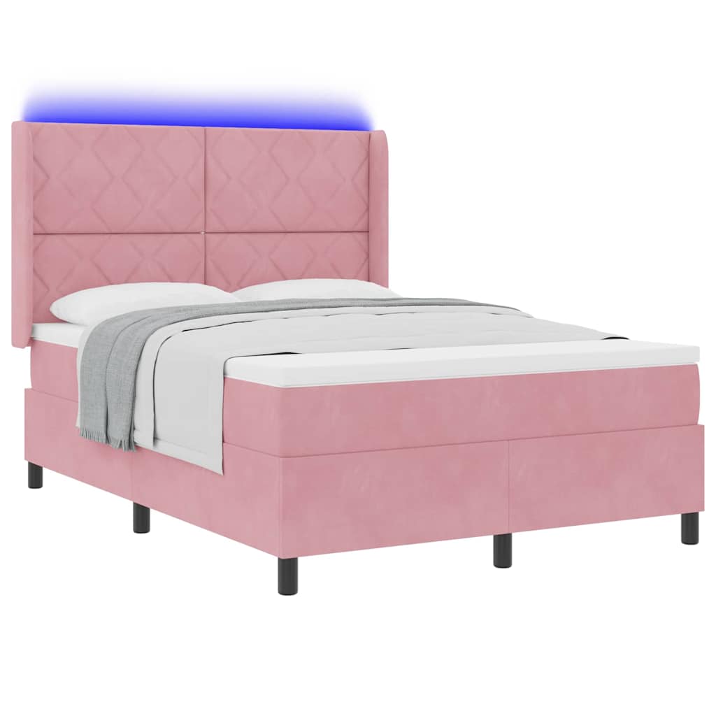 Box spring seng med LED-lysstrimler Lyserød 140 x 190 cm Fløjl