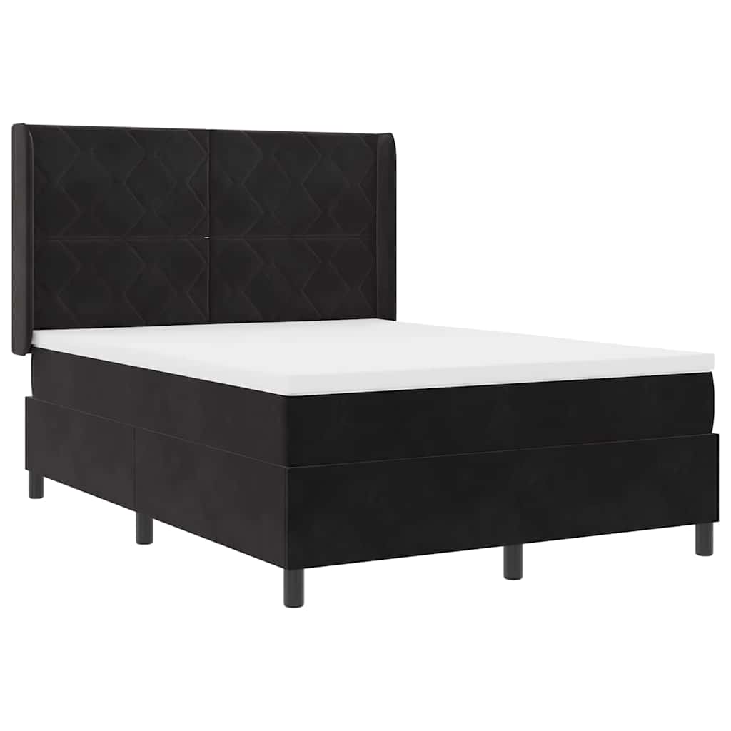 Box spring seng med LED-lysstrimler Sort 140 x 200 cm Fløjl