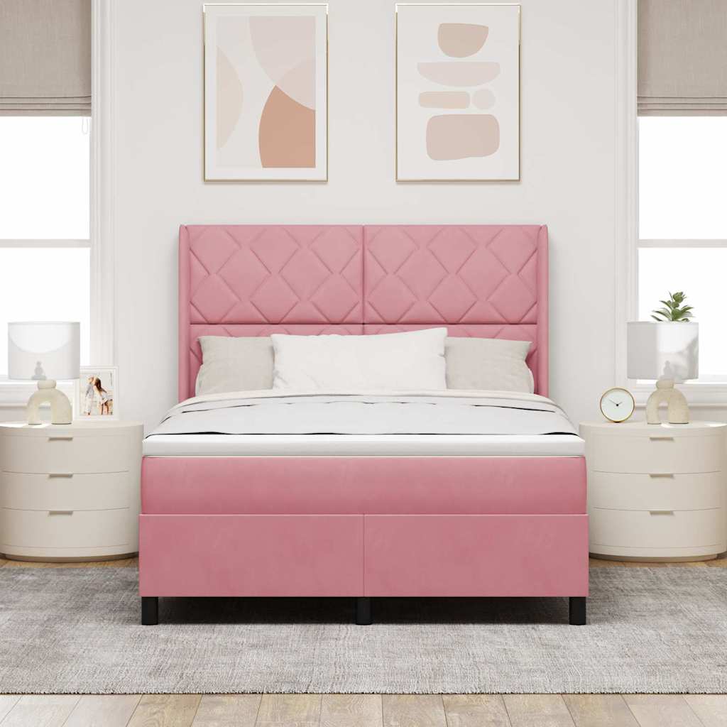 Box spring seng med LED-lysstrimler Lyserød 140 x 200 cm Fløjl