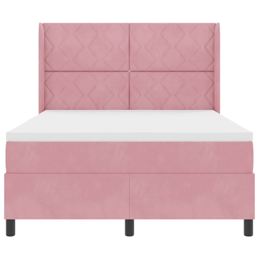 Box spring seng med LED-lysstrimler Lyserød 140 x 200 cm Fløjl