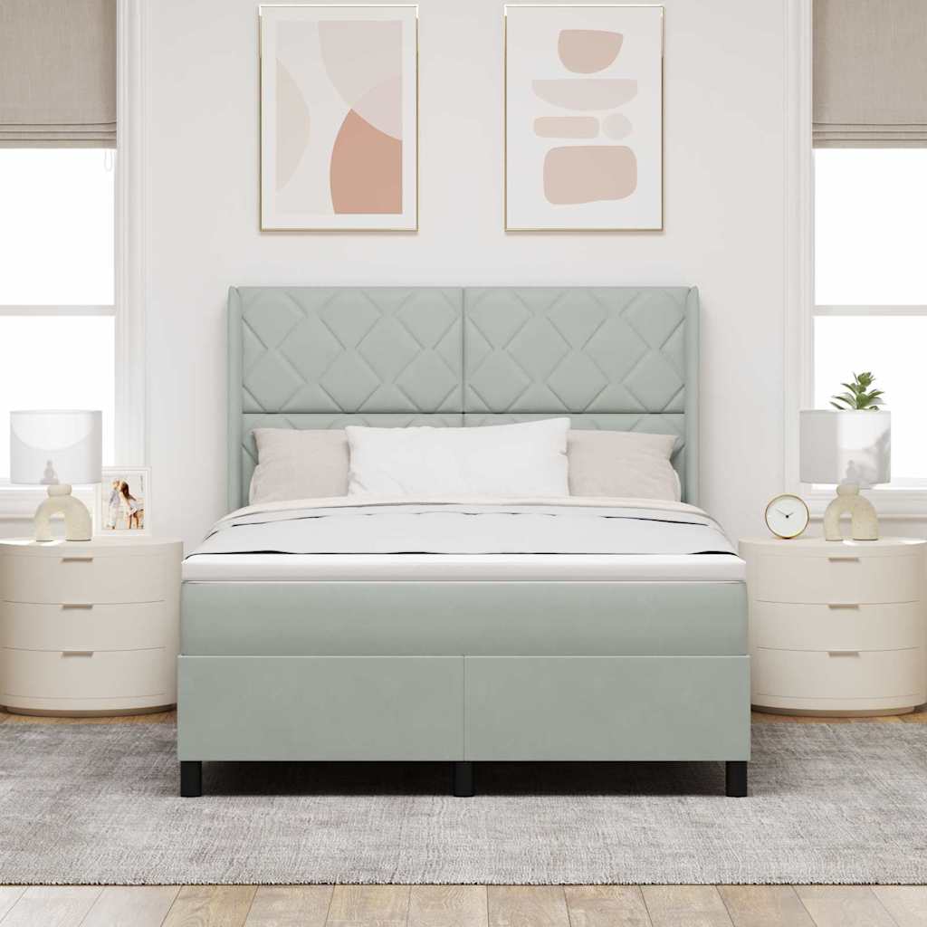 Box spring seng med LED-lysstrimler Lysegrå 160 x 200 cm Fløjl