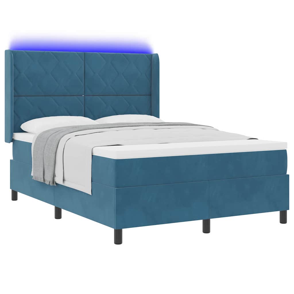 Box spring seng med LED-lysstrimler Blå 160 x 200 cm Fløjl