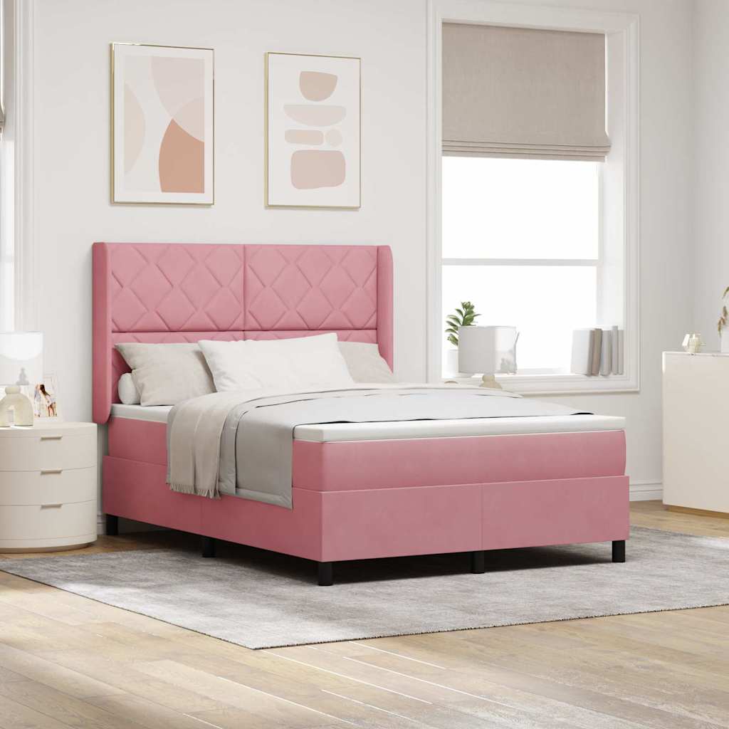 Box spring seng med LED-lysstrimler Lyserød 160 x 200 cm Fløjl
