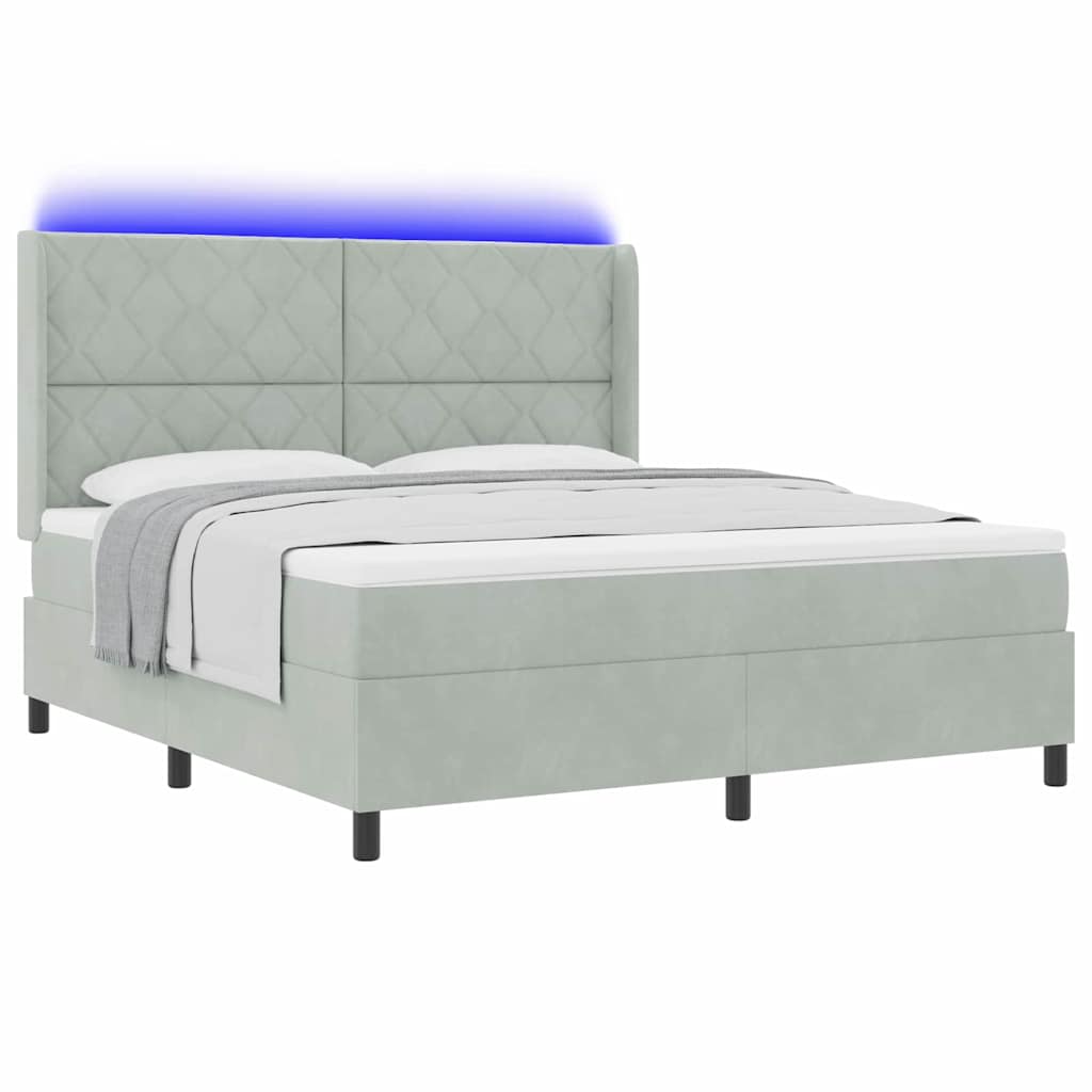 Box spring seng med LED-lysstrimler Lysegrå 180 x 200 cm Fløjl