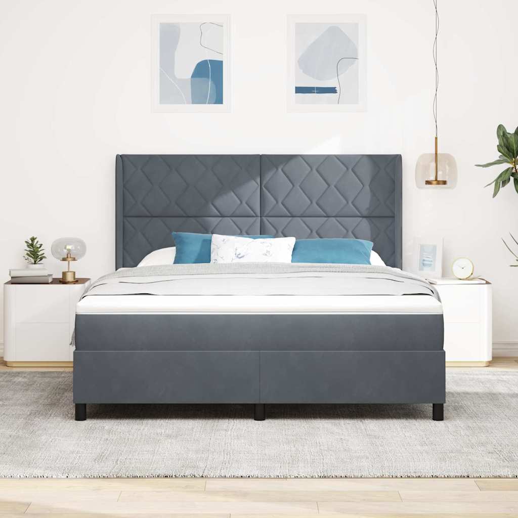 Box spring seng med LED-lysstrimler Mørkegrå 180 x 200 cm Fløjl