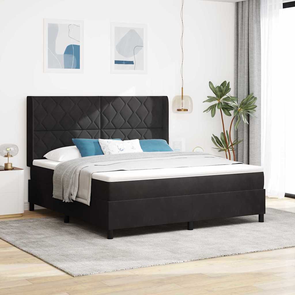 Box spring seng med LED-lysstrimler Sort 180 x 200 cm Fløjl