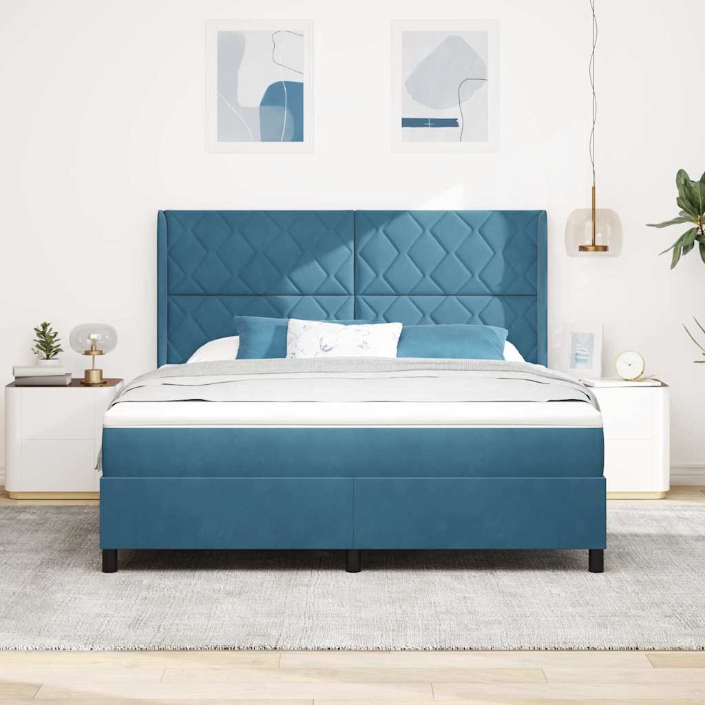 Box spring seng med LED-lysstrimler Blå 180 x 200 cm Fløjl