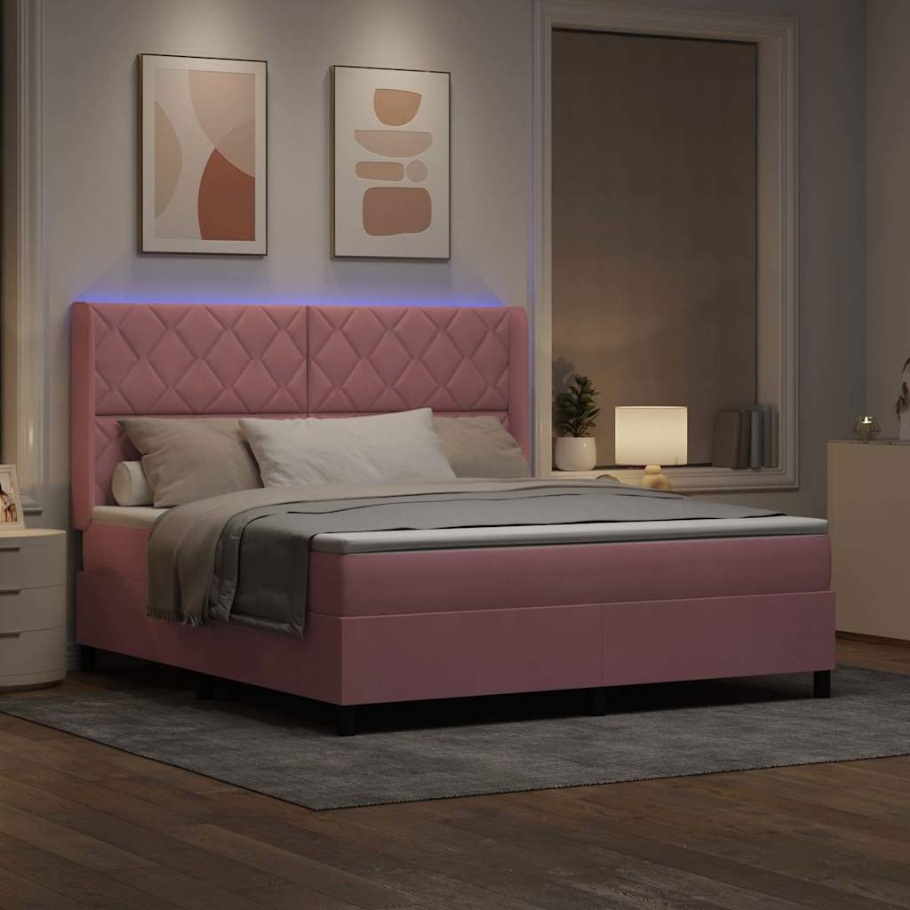 Box spring seng med LED-lysstrimler Lyserød 180 x 200 cm Fløjl
