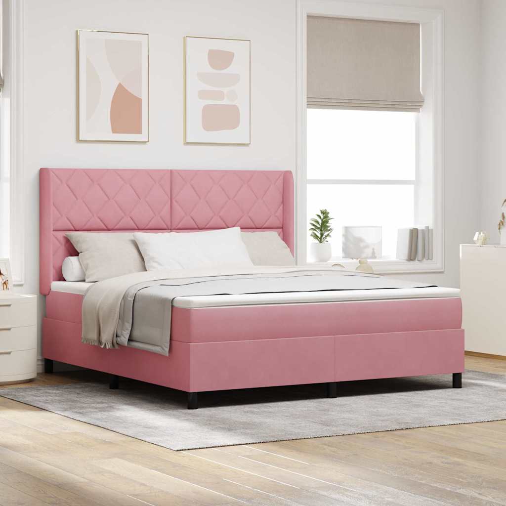 Box spring seng med LED-lysstrimler Lyserød 180 x 200 cm Fløjl