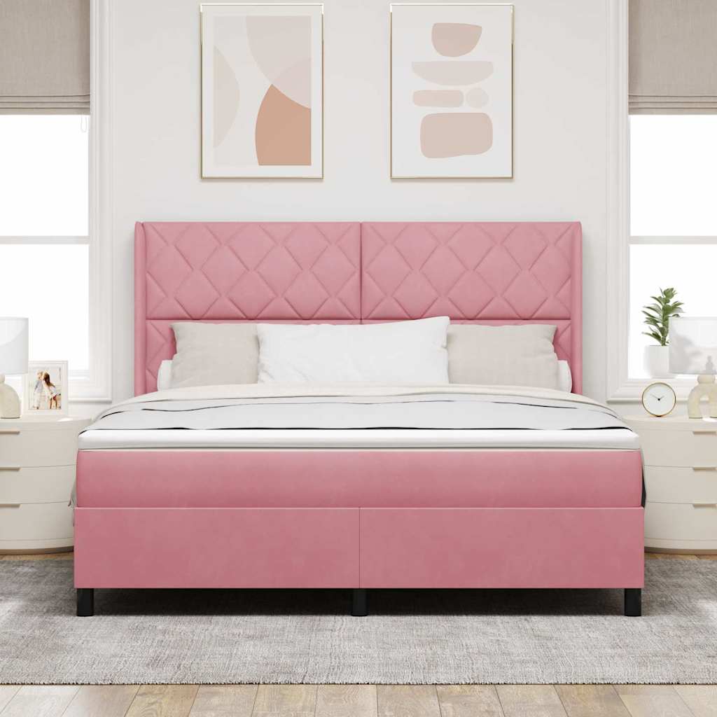 Box spring seng med LED-lysstrimler Lyserød 180 x 200 cm Fløjl