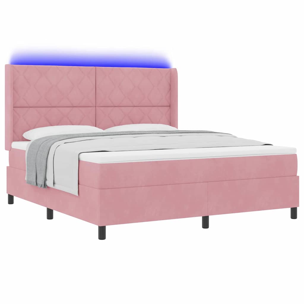 Box spring seng med LED-lysstrimler Lyserød 180 x 200 cm Fløjl