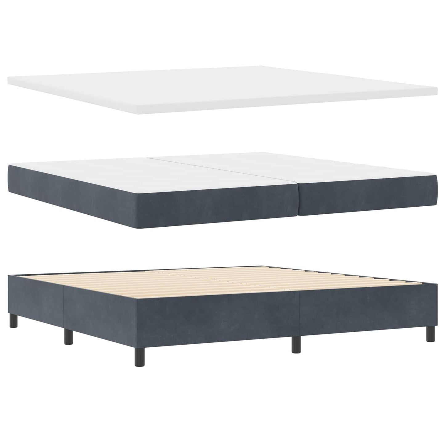 Box spring seng med LED-lysstrimler Mørkegrå 200 x 200 cm Fløjl