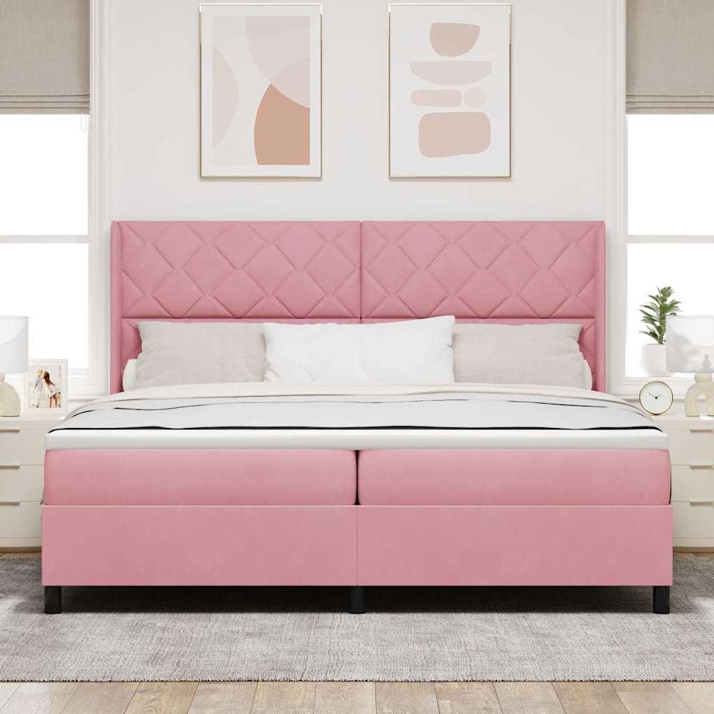 Box spring seng med LED-lysstrimler Lyserød 200 x 200 cm Fløjl