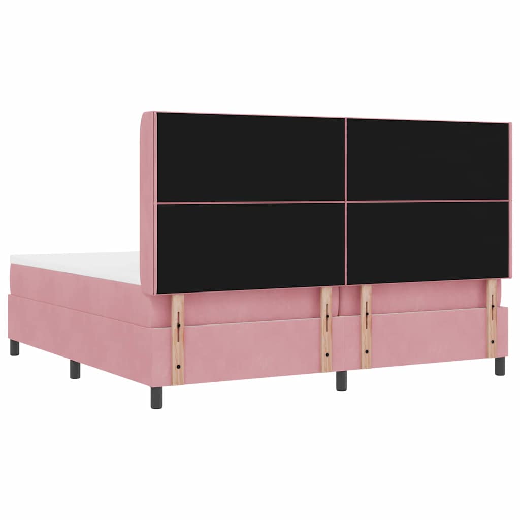 Box spring seng med LED-lysstrimler Lyserød 200 x 200 cm Fløjl