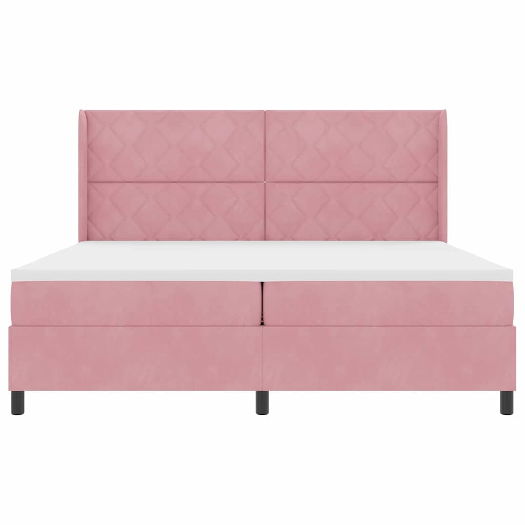 Box spring seng med LED-lysstrimler Lyserød 200 x 200 cm Fløjl