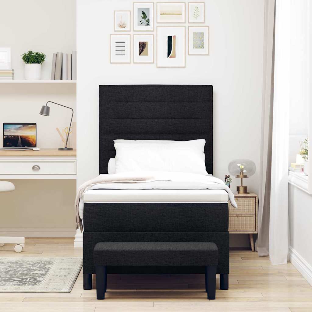 Box spring seng med hovedgærde Sort 100 x 200 cm Stof