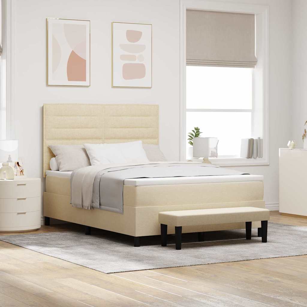 Box spring seng med hovedgærde Creme 140 x 200 cm Stof