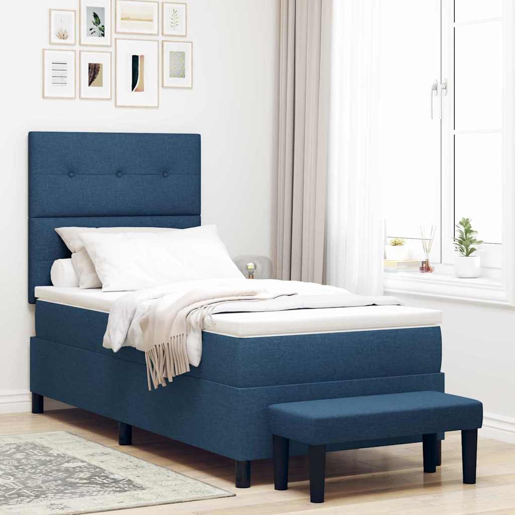 Box spring seng med hovedgærde Blå 90 x 190 cm Stof