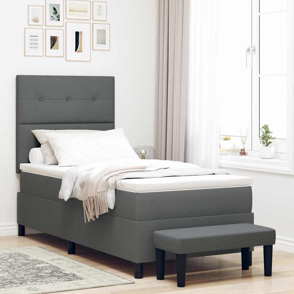 Box spring seng med hovedgærde Mørkegrå 100 x 200 cm Stof