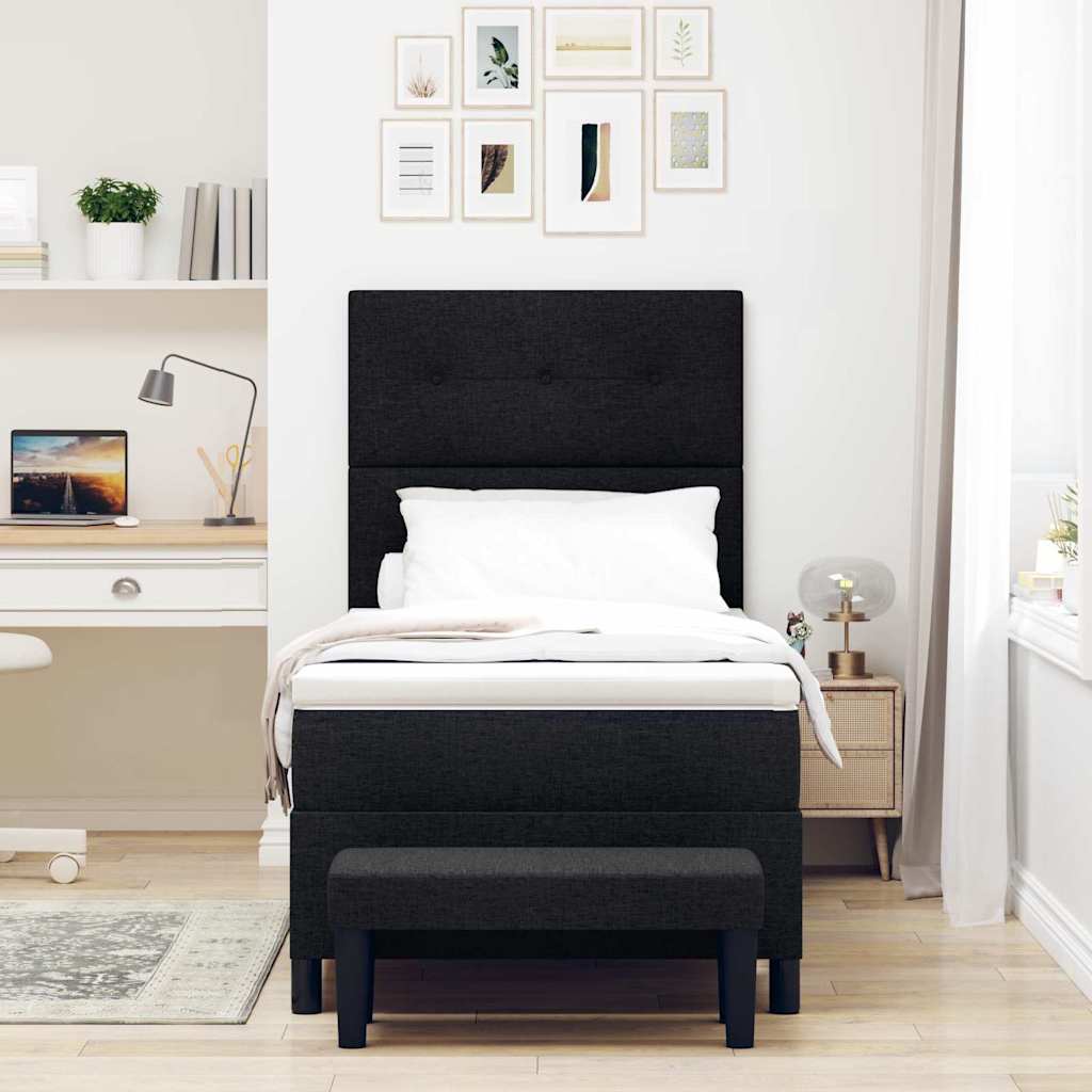Box spring seng med hovedgærde Sort 100 x 200 cm Stof