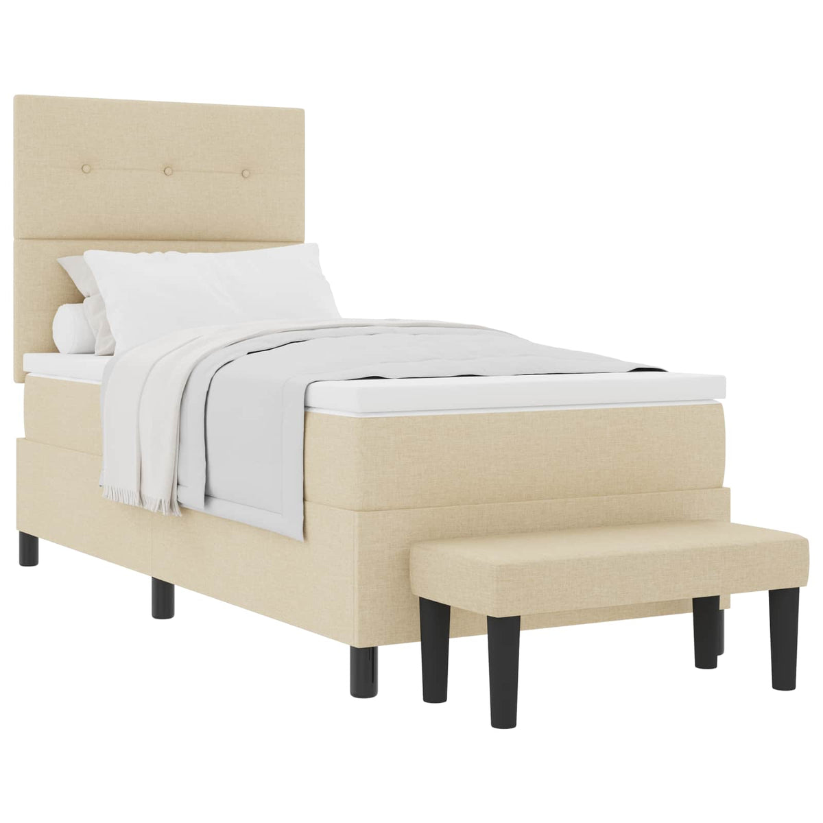 Box spring seng med hovedgærde Creme 100 x 200 cm Stof