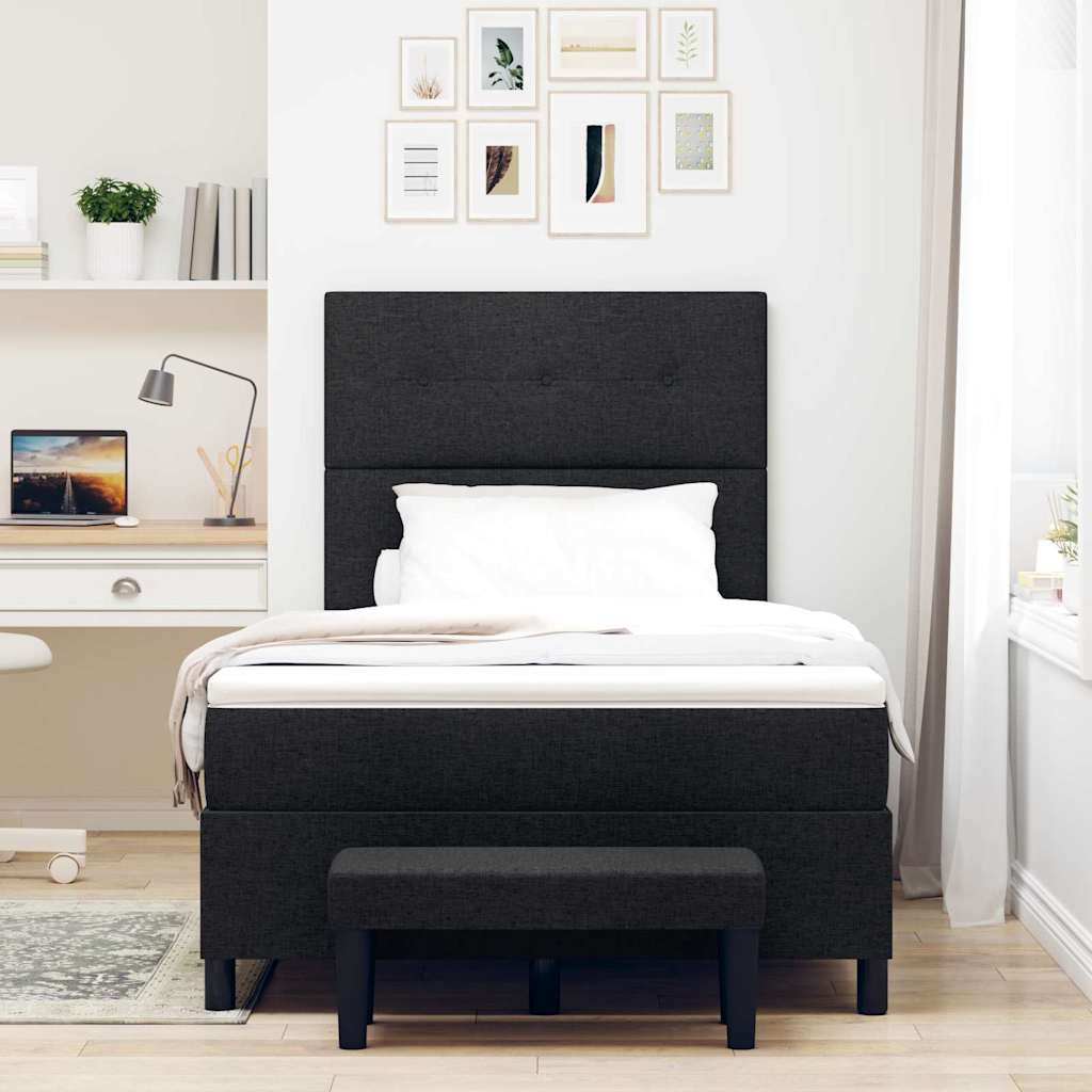 Box spring seng med pude med hovedgærde Sort 120 x 190 cm Stof