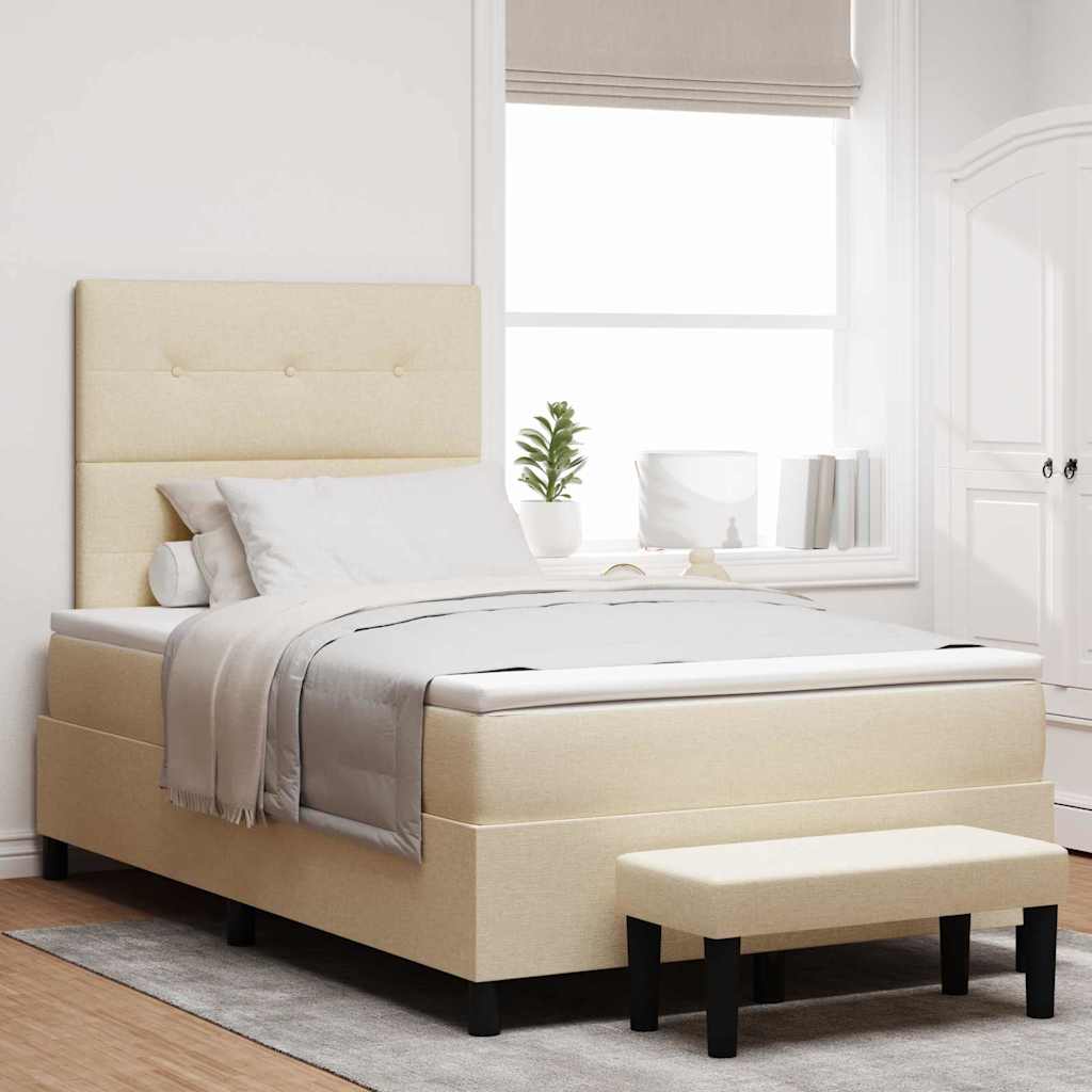 Box spring seng med hovedgærde Creme 120 x 190 cm Stof