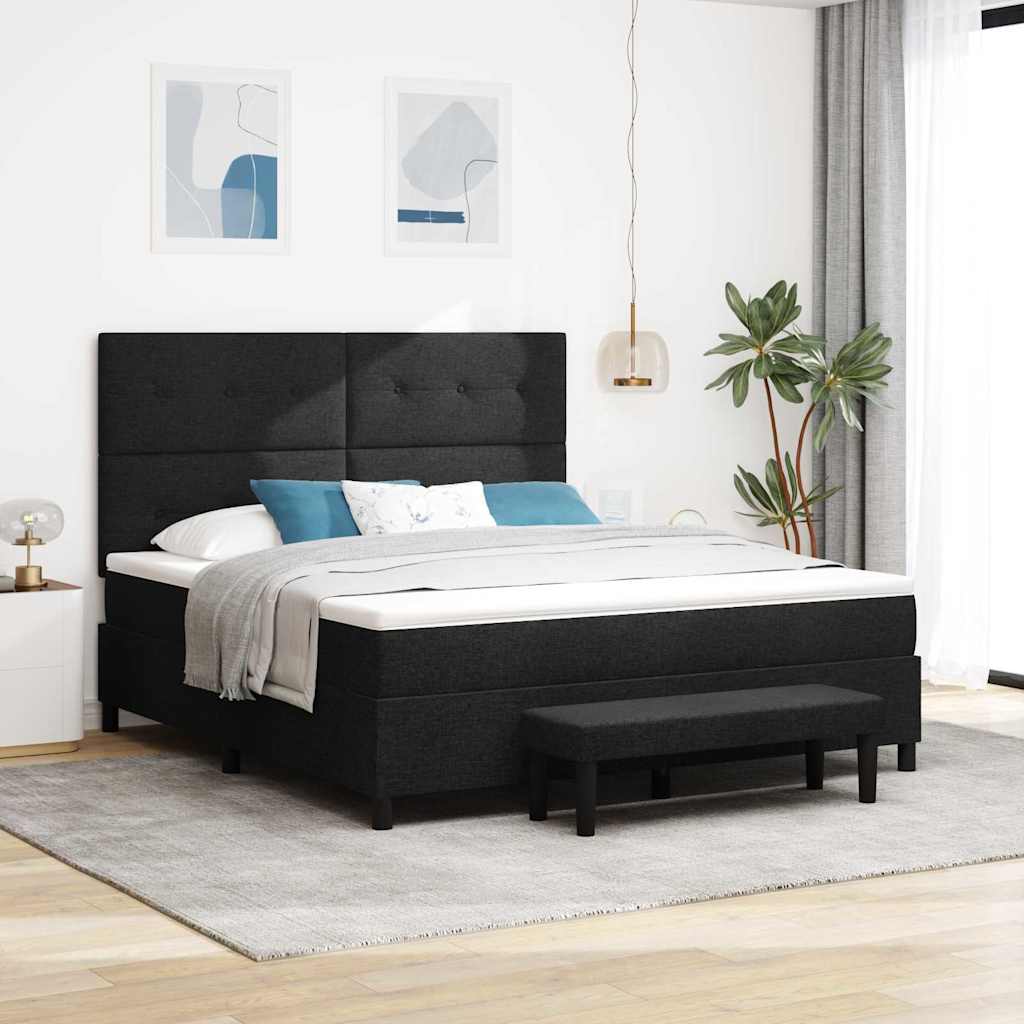 Box spring seng med hovedgærde Sort 180 x 200 cm Stof
