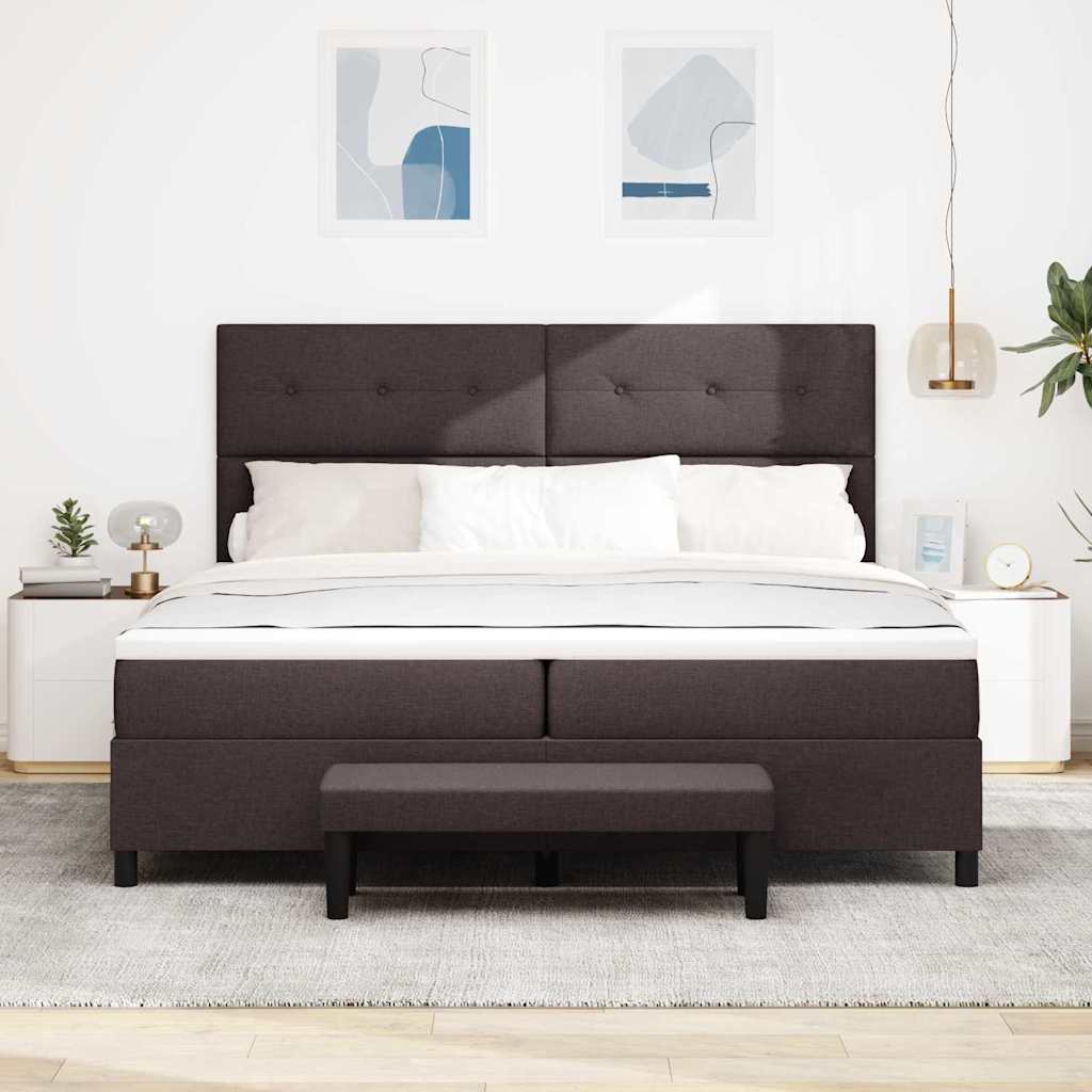 Box spring seng med hovedgærde Mørk Brun 200 x 200 cm Stof