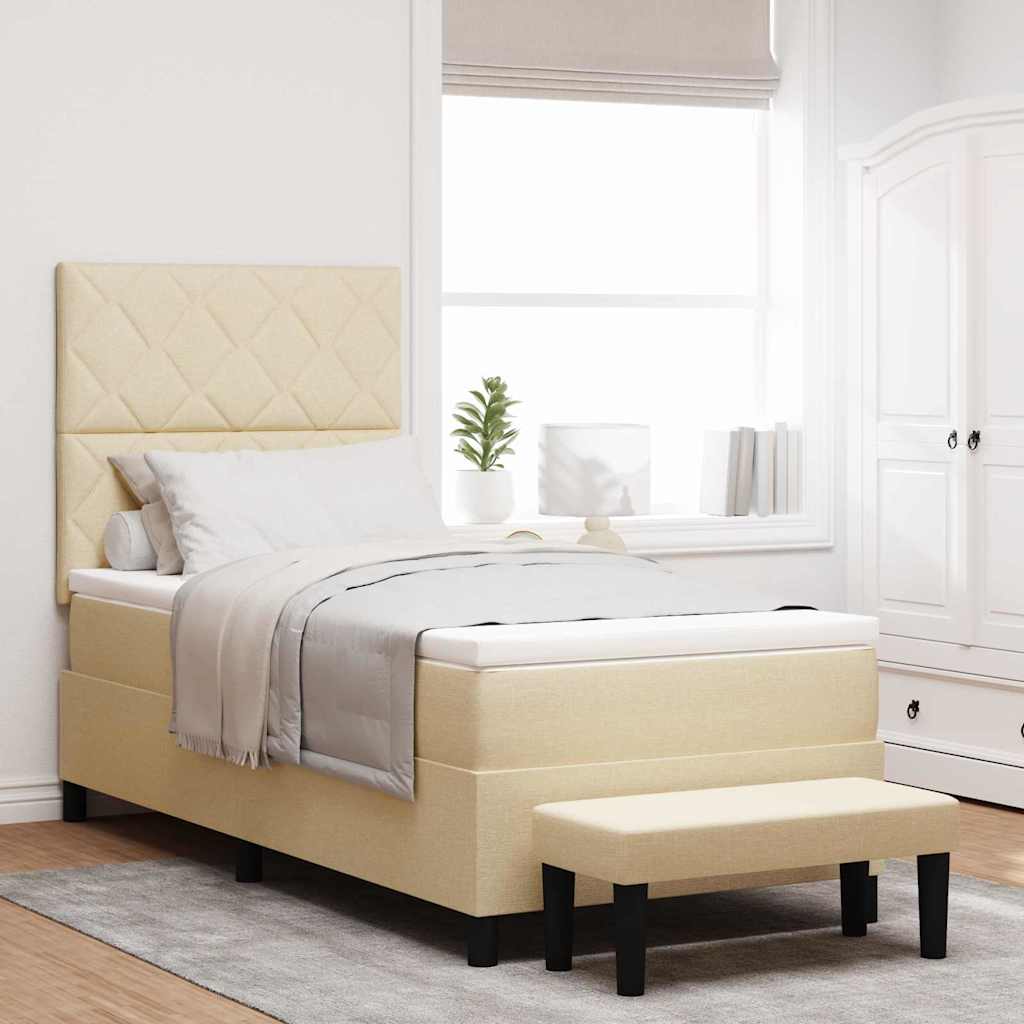 Box spring seng med hovedgærde Creme 90 x 190 cm Stof