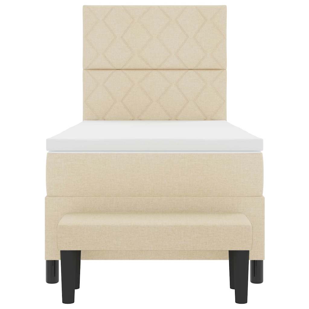 Box spring seng med hovedgærde Creme 90 x 190 cm Stof