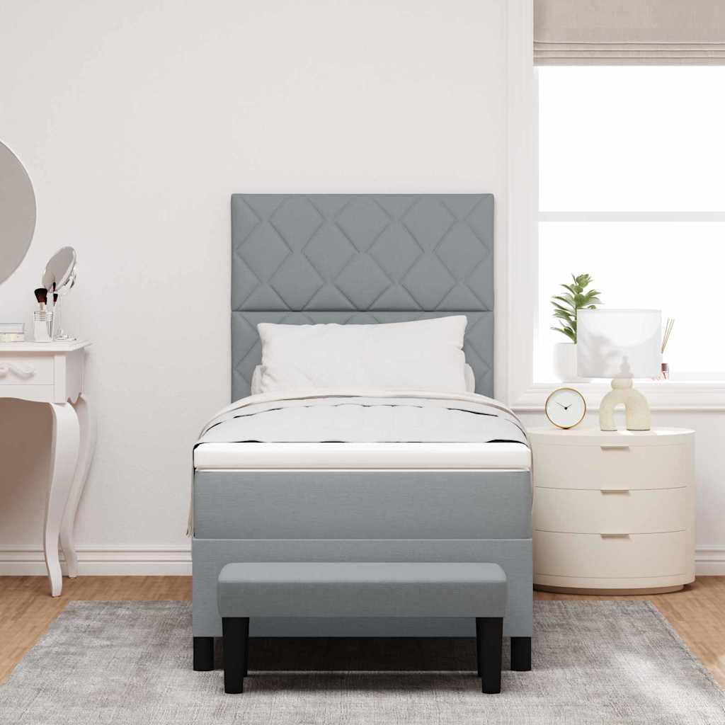 Box spring seng med hovedgærde Lysegrå 90 x 200 cm Stof