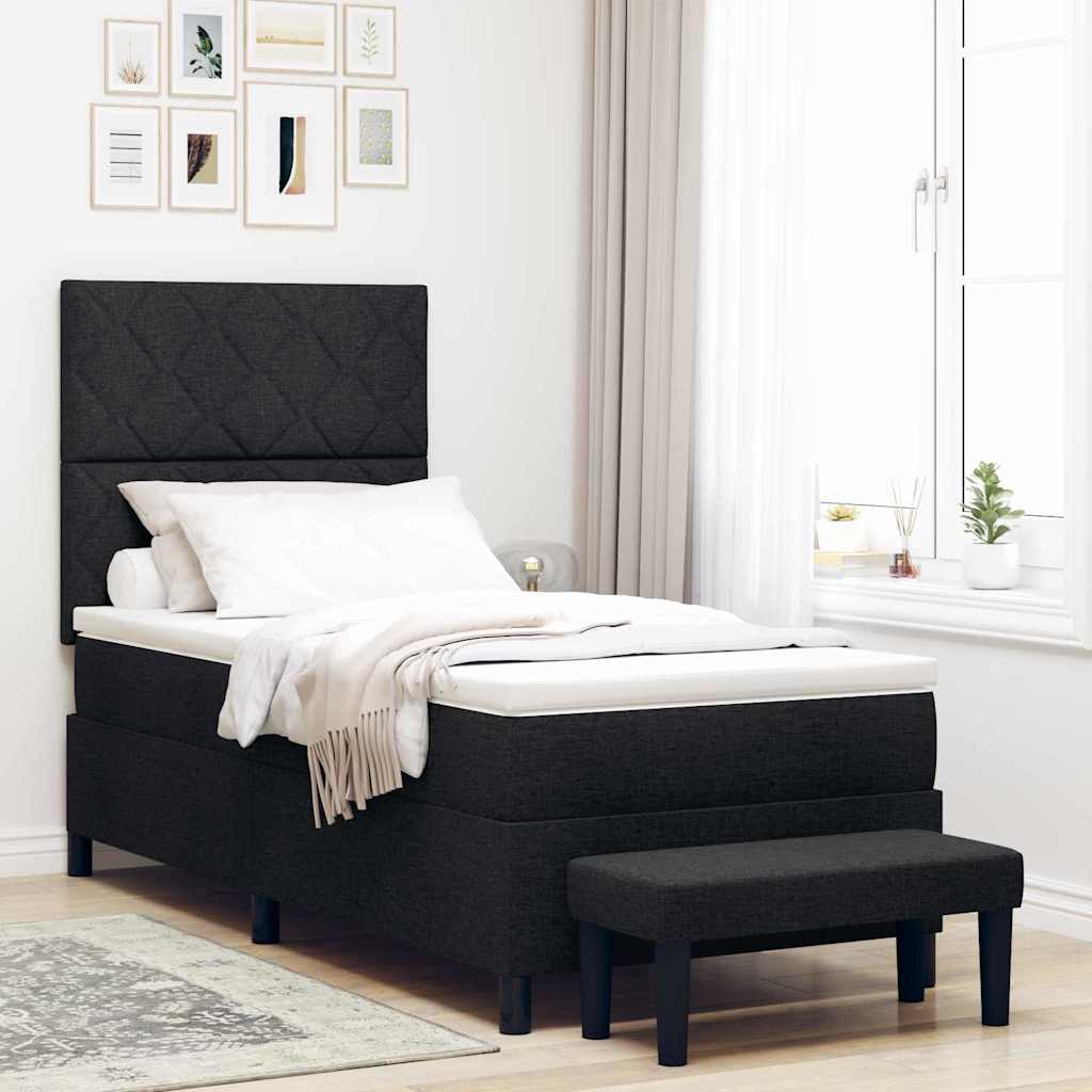 Box spring seng med hovedgærde Sort 90 x 200 cm Stof