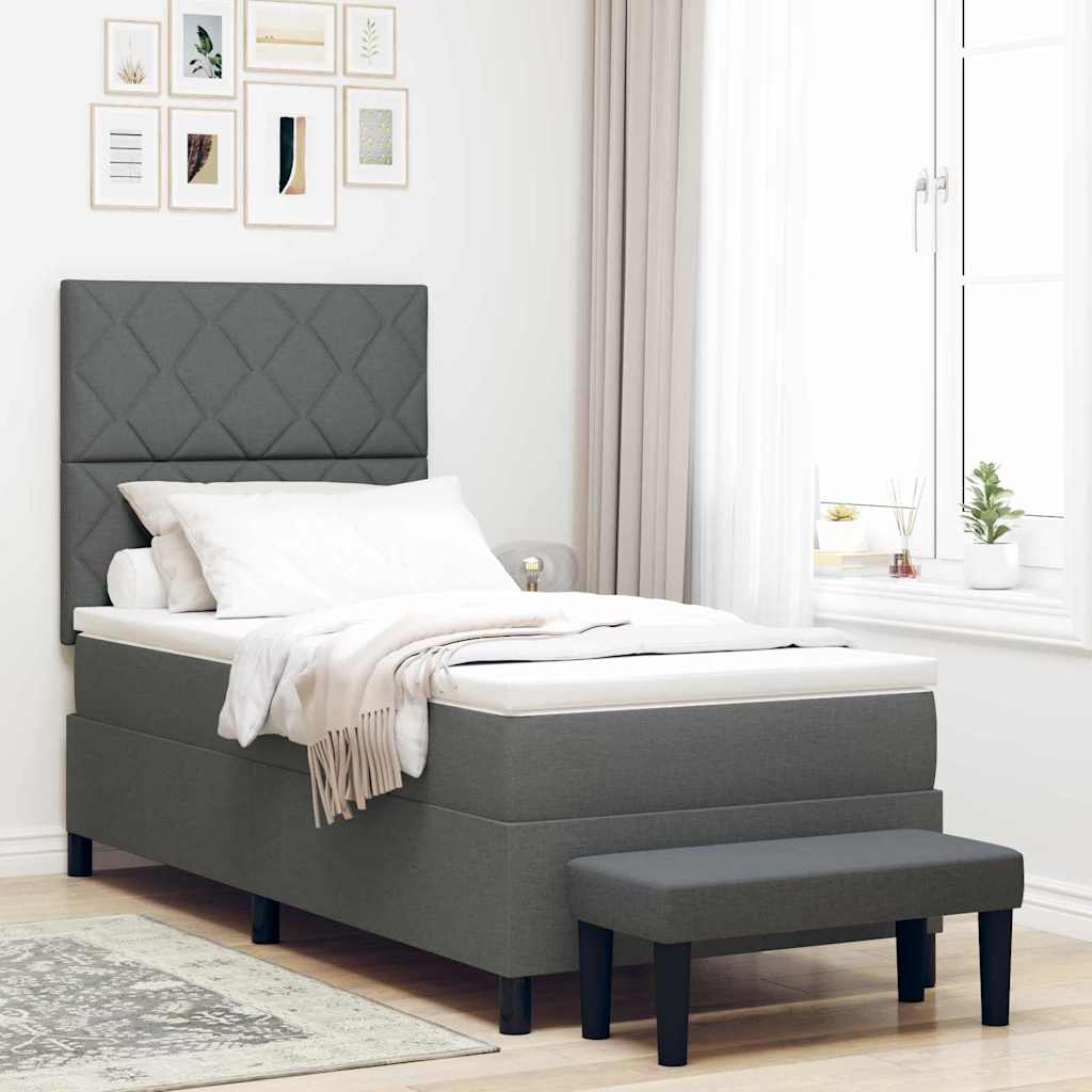 Box spring seng med hovedgærde Mørkegrå 100 x 200 cm Stof