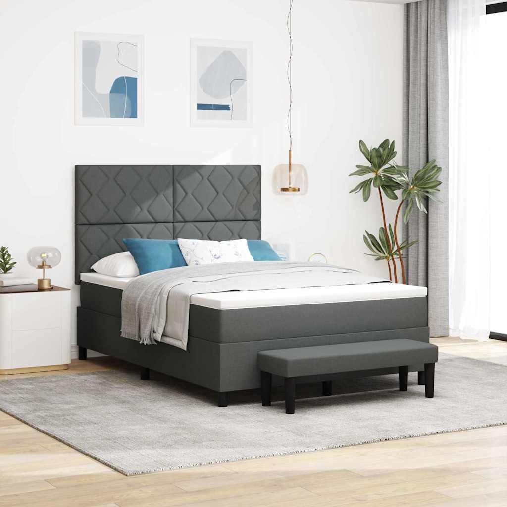 Box spring seng med hovedgærde Mørkegrå 140 x 190 cm Stof
