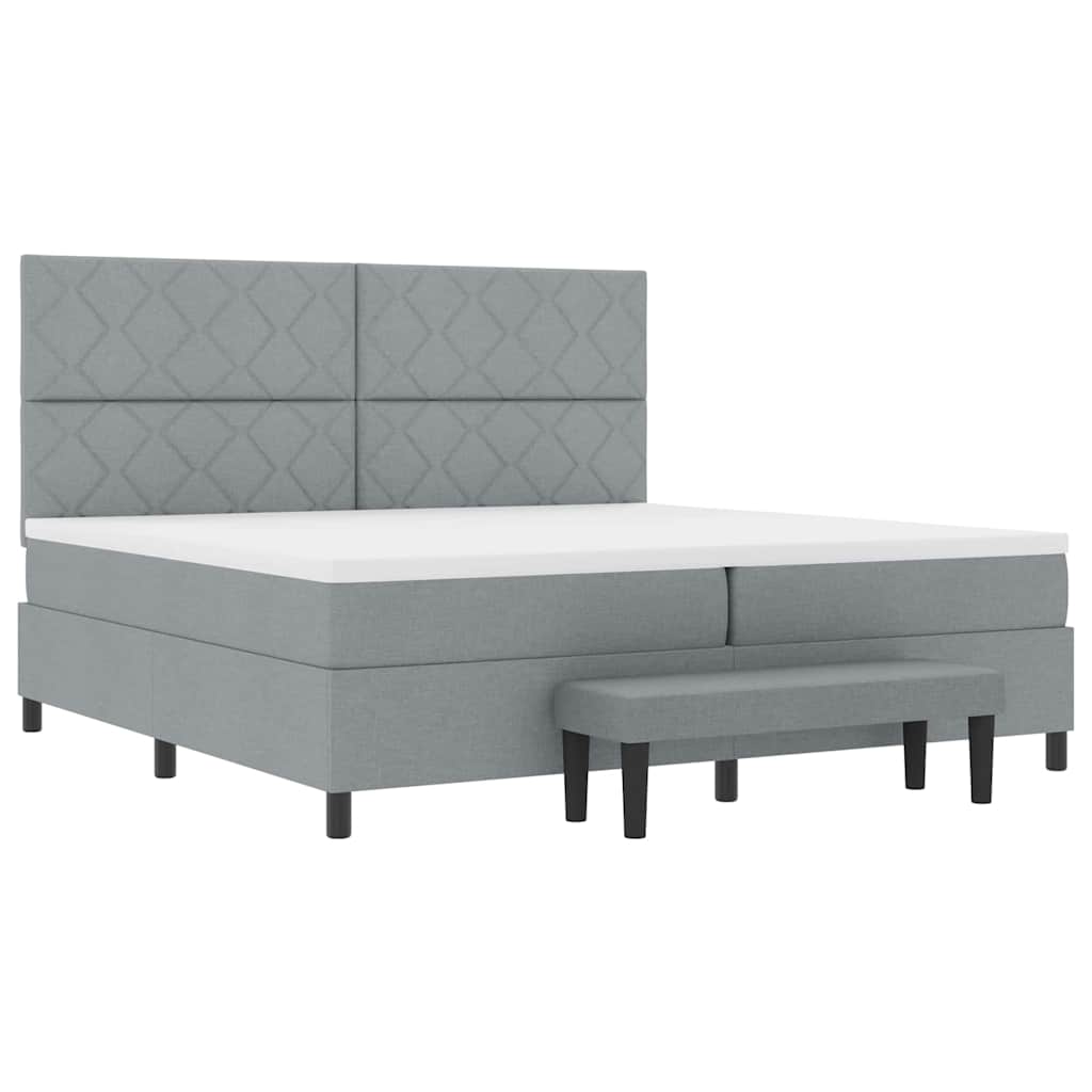 Box spring seng med hovedgærde Lysegrå 200 x 200 cm Stof