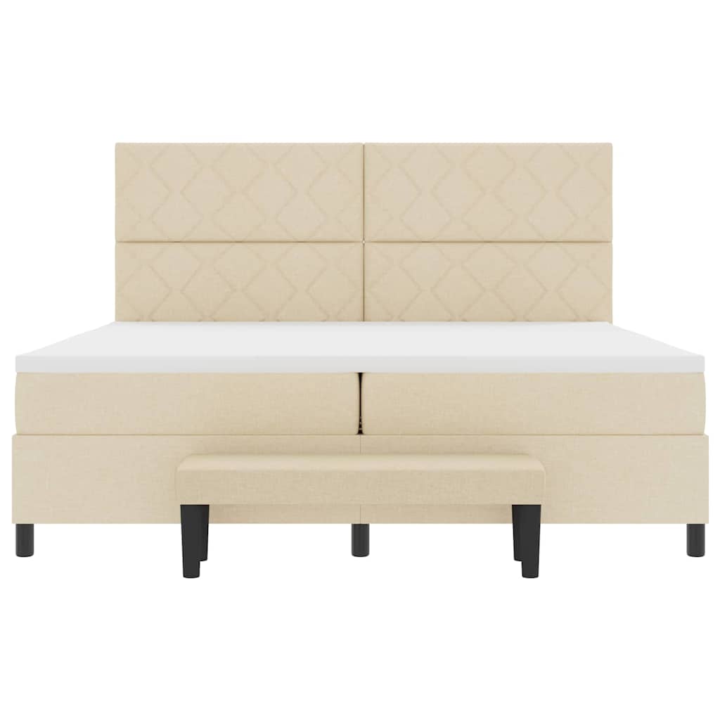 Box spring seng med hovedgærde Creme 200 x 200 cm Stof