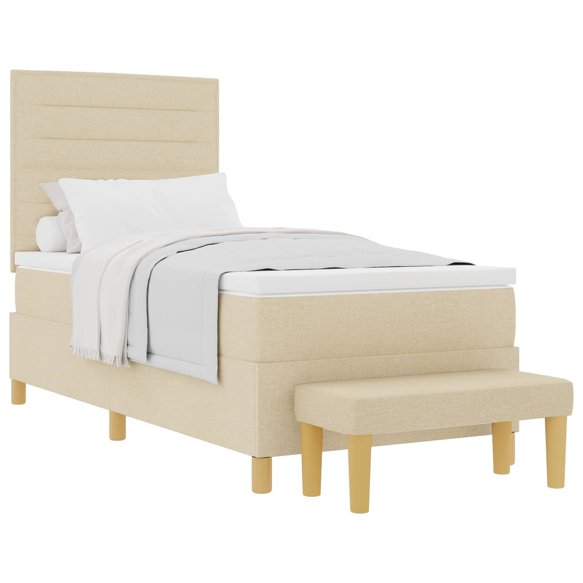 Box spring seng med hovedgærde Creme 200 x 90 cm Stof