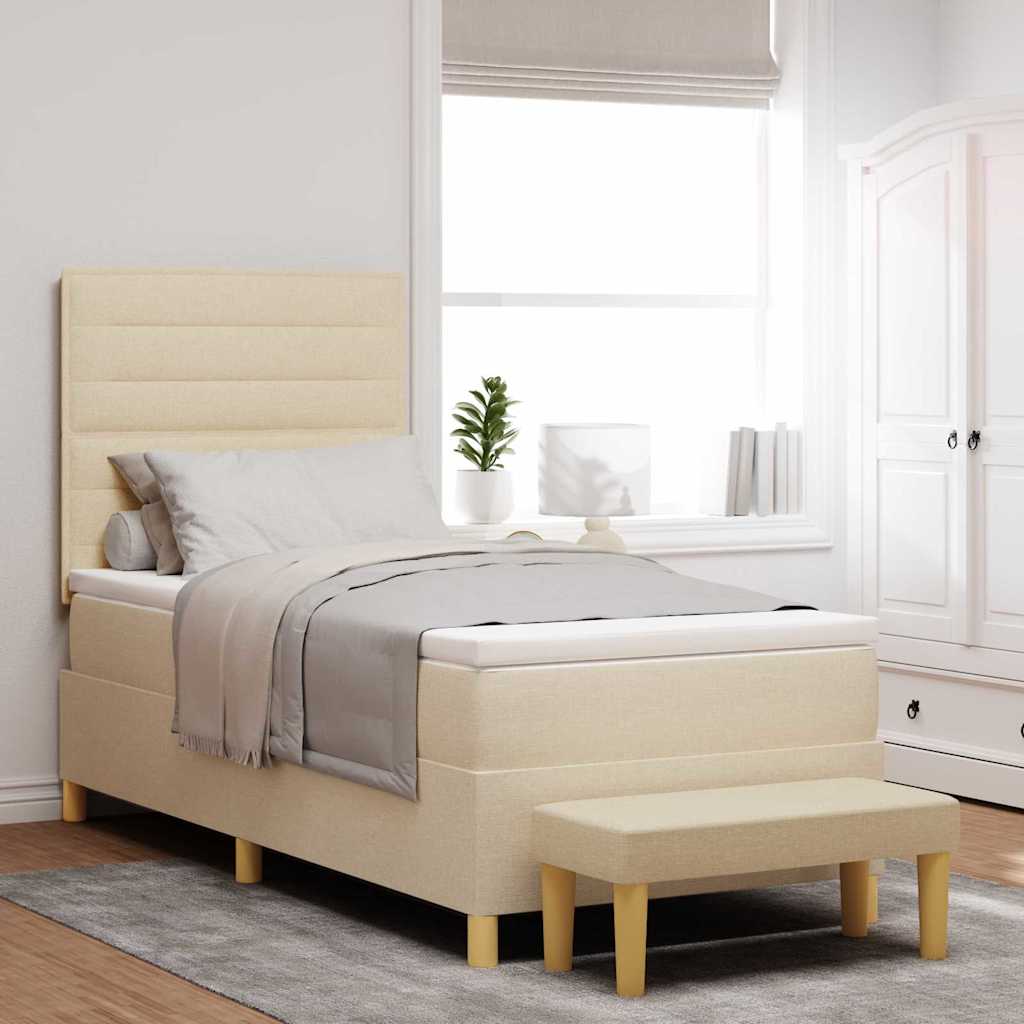 Box spring seng med hovedgærde Creme 200 x 90 cm Stof