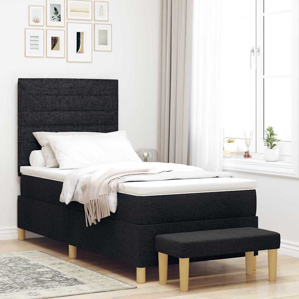 Box spring seng med hovedgærde Sort 200 x 90 cm Stof