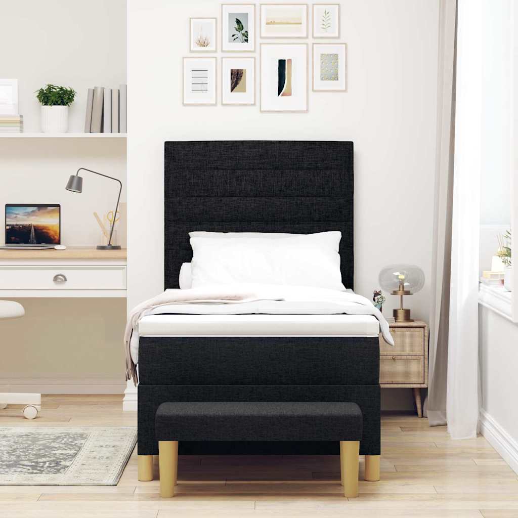 Box spring seng med hovedgærde Sort 200 x 90 cm Stof