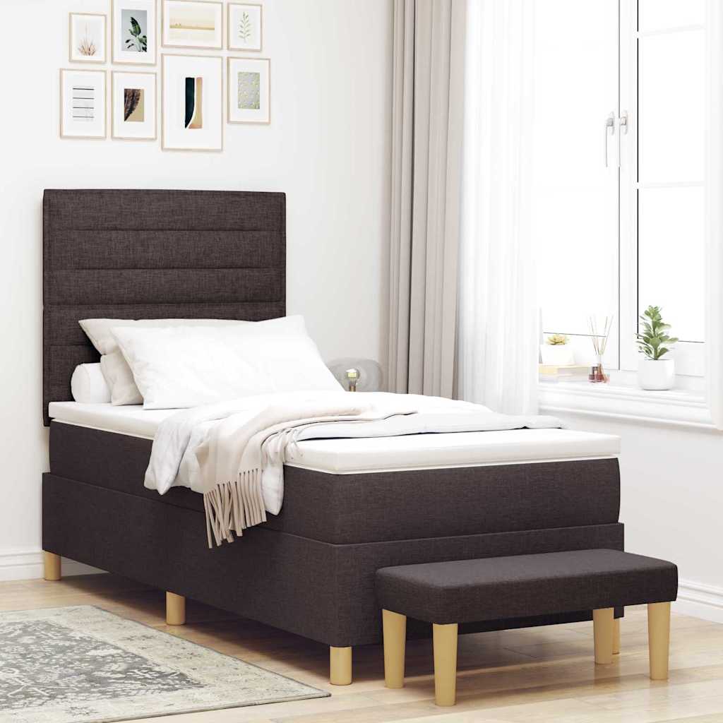 Box spring seng med hovedgærde Mørkebrun 200 x 90 cm Stof