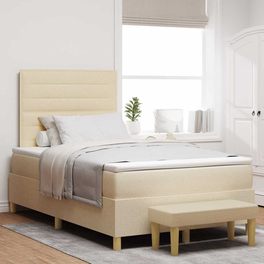 Box spring seng med pude med hovedgærde Creme 190 x 120 cm Stof