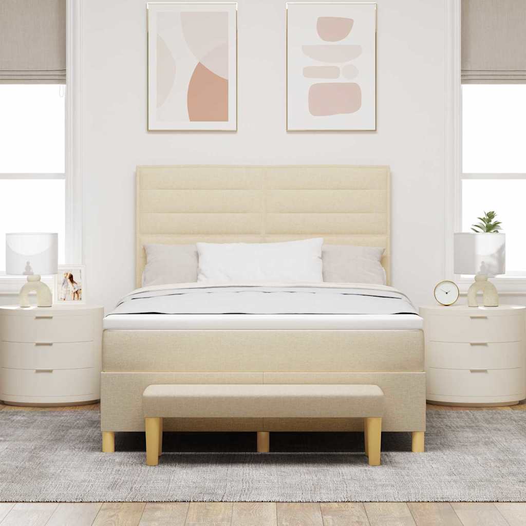Box spring seng med hovedgærde Creme 190 x 140 cm Stof