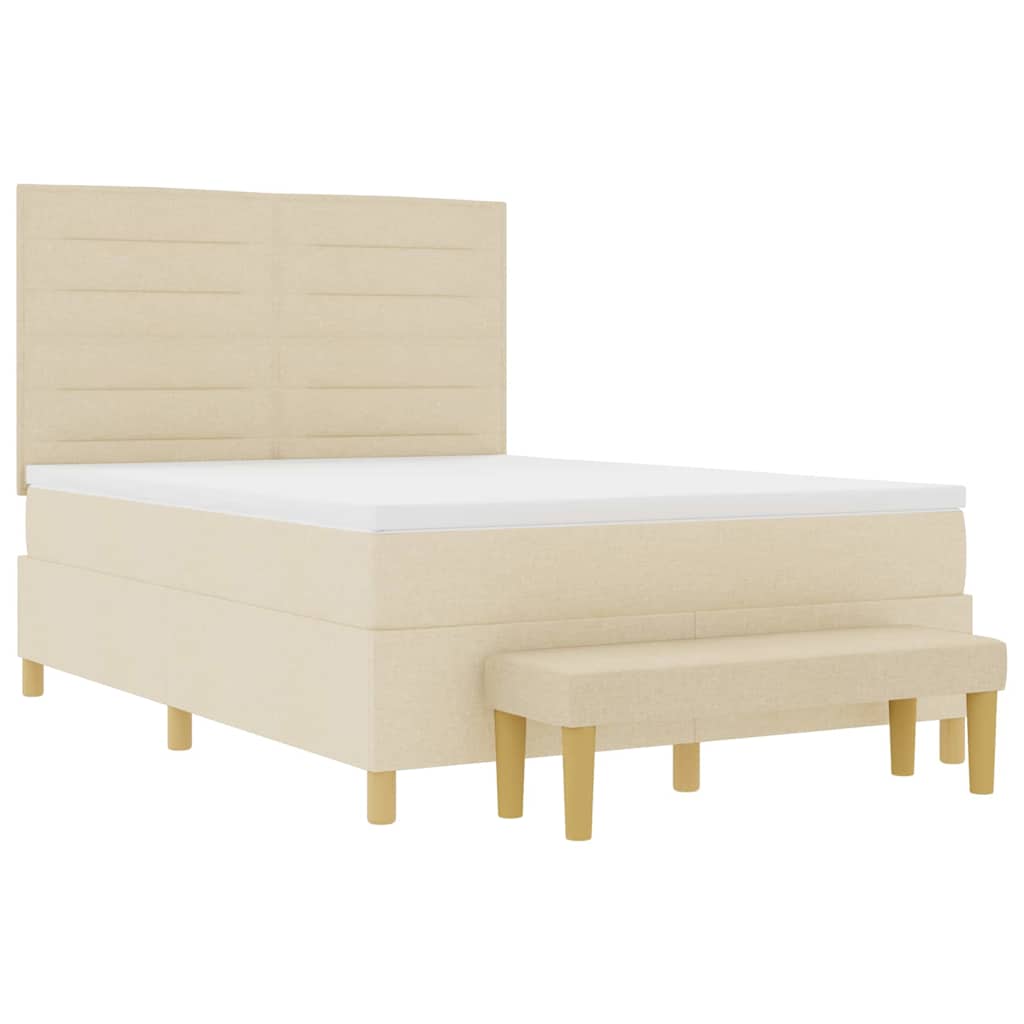Box spring seng med hovedgærde Creme 190 x 140 cm Stof